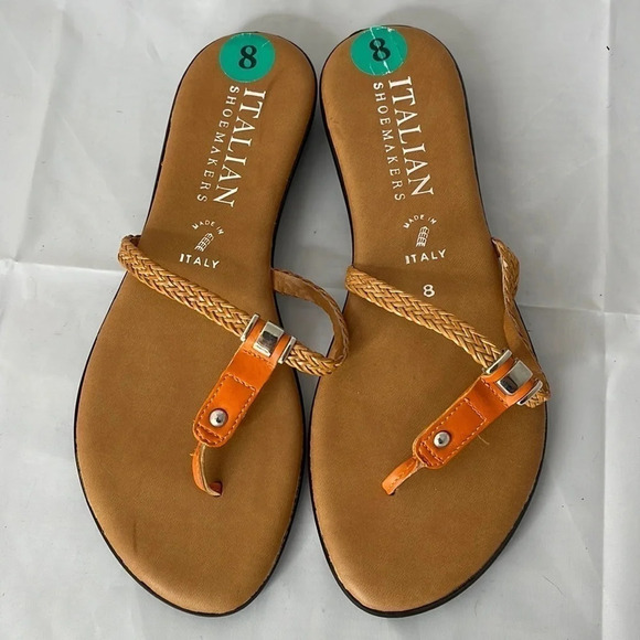 ITALIAN SHOEMAKERS Cascade Flat Sandals Orange Tan Woven Thong Open Summer 8 - Picture 8 of 8